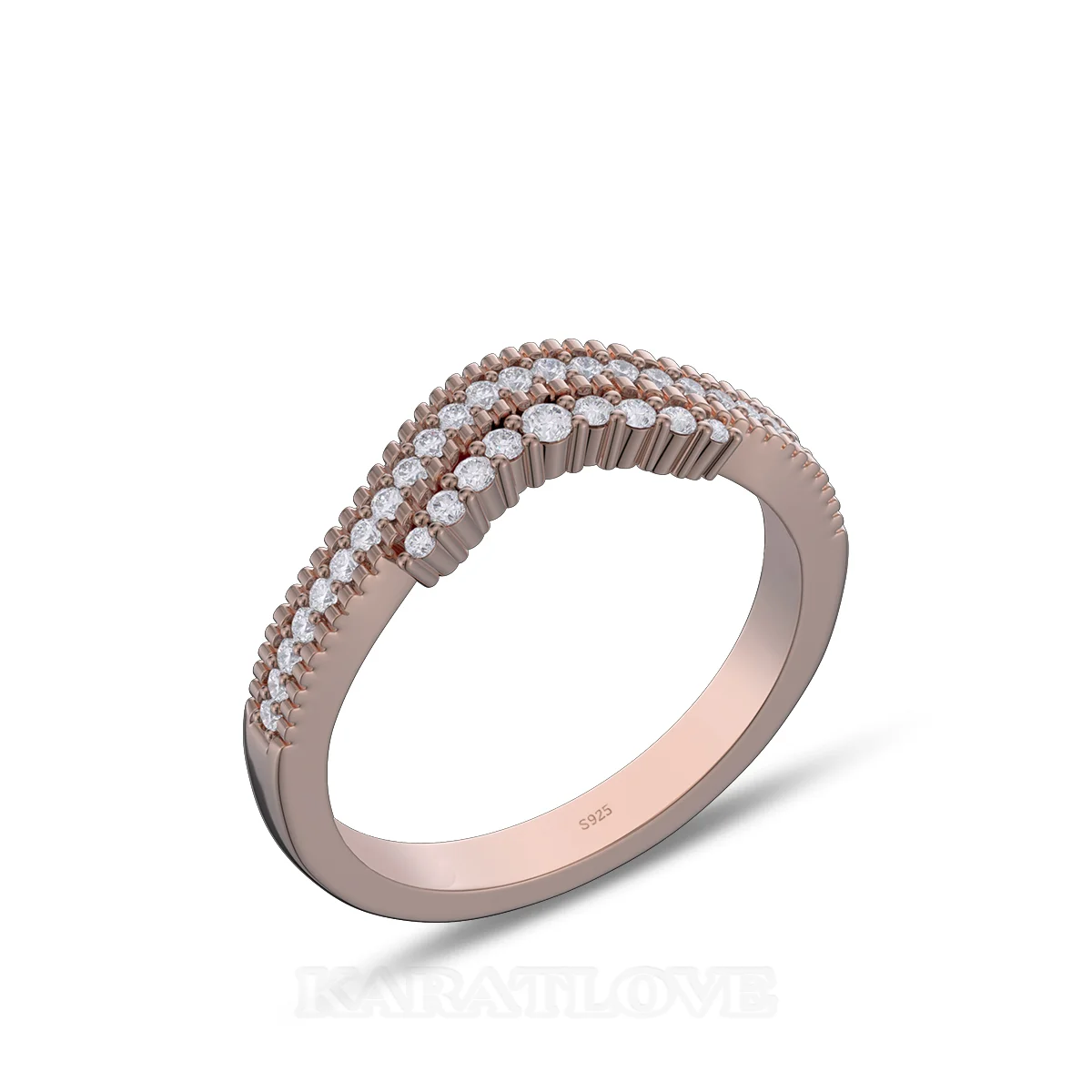 Round Cut Diamond White Sterling Silver Rose Gold Wedding Ring